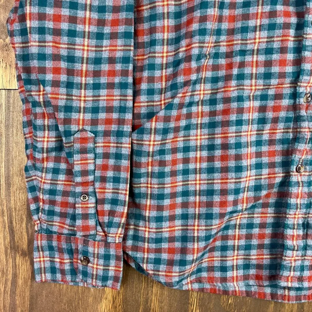 J Crew Mens Flannel Shirt Multicolor Green Gray Orange Plaid Slim Button Down L